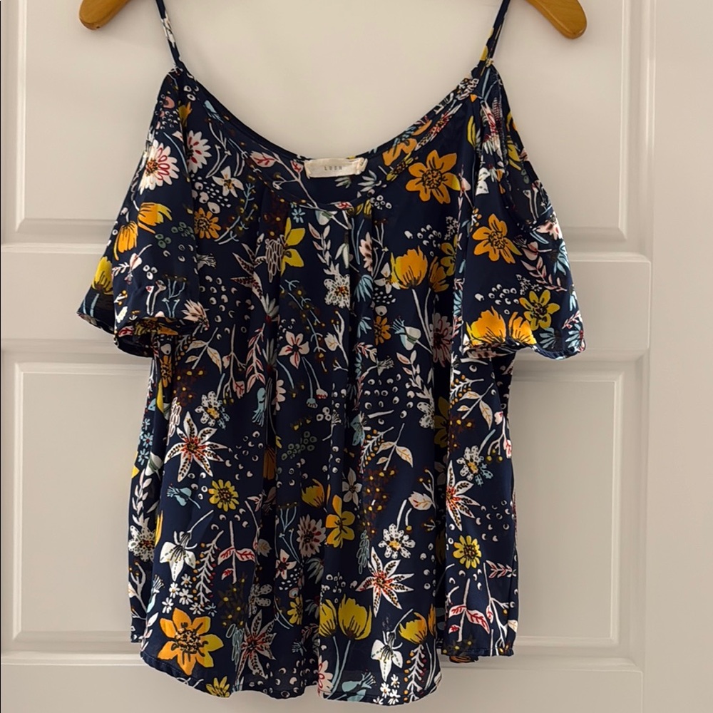Lush Dark Blue Floral Blouse